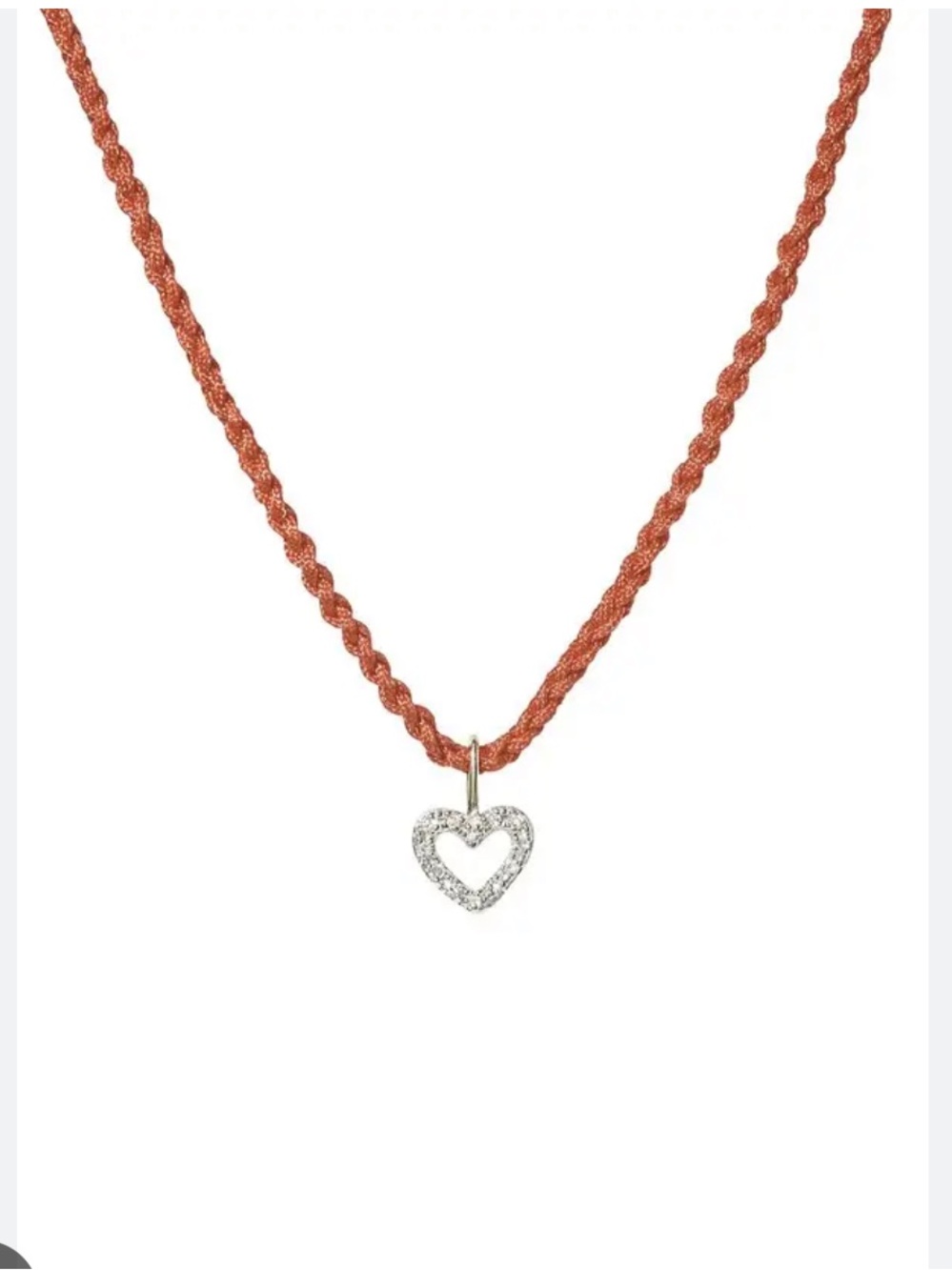 Strand and Stone Pavé Open Heart Pendant Necklace with Red Braided Cord